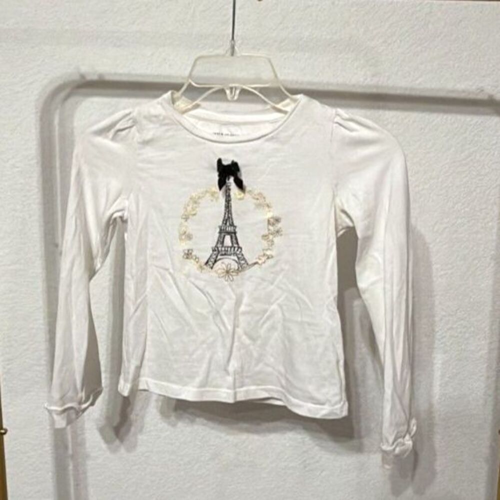 Janie and Jack Girls Long Sleeve T Shirt Size 6 White Gently Used